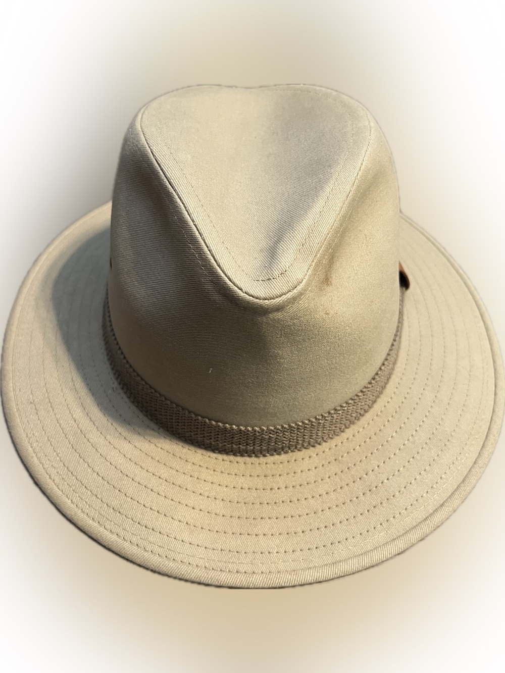 Vintage Ventilated Khaki Wide Brim Safari Hat Woven Accent Band Large